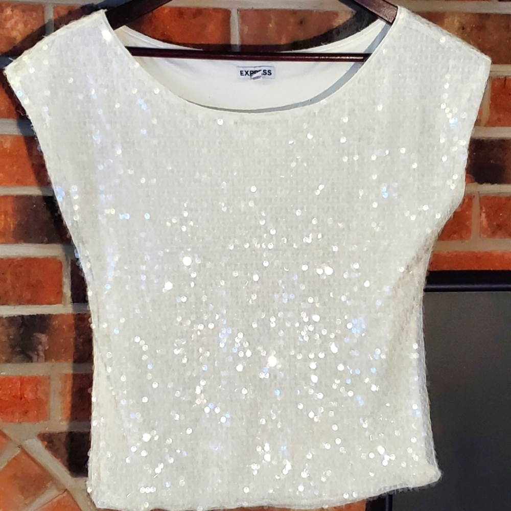 Women's Express Ivory Colored Sequence Top (size xs)